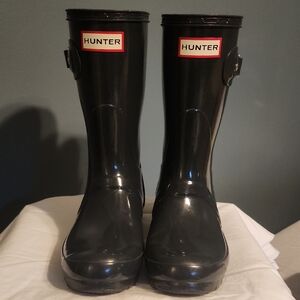 Hunter Glossy Dark Gray Boots + 2 Pairs of Liners